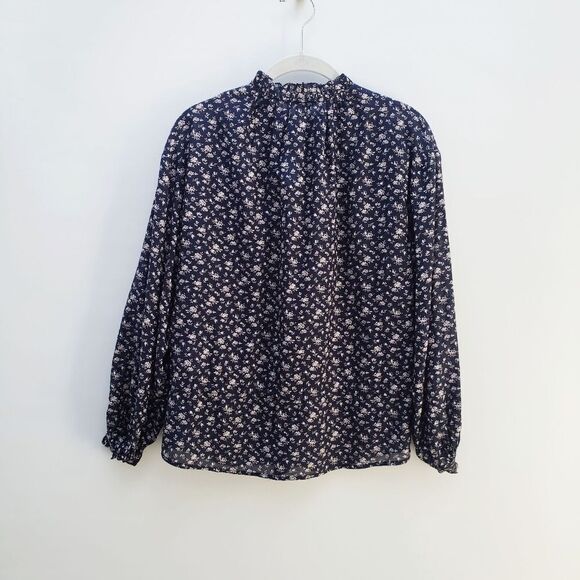 Joie Blouse Women's XXS Blue Senyana Navy Ditzy Cottagecore Floral Popover Top - Picture 10 of 16